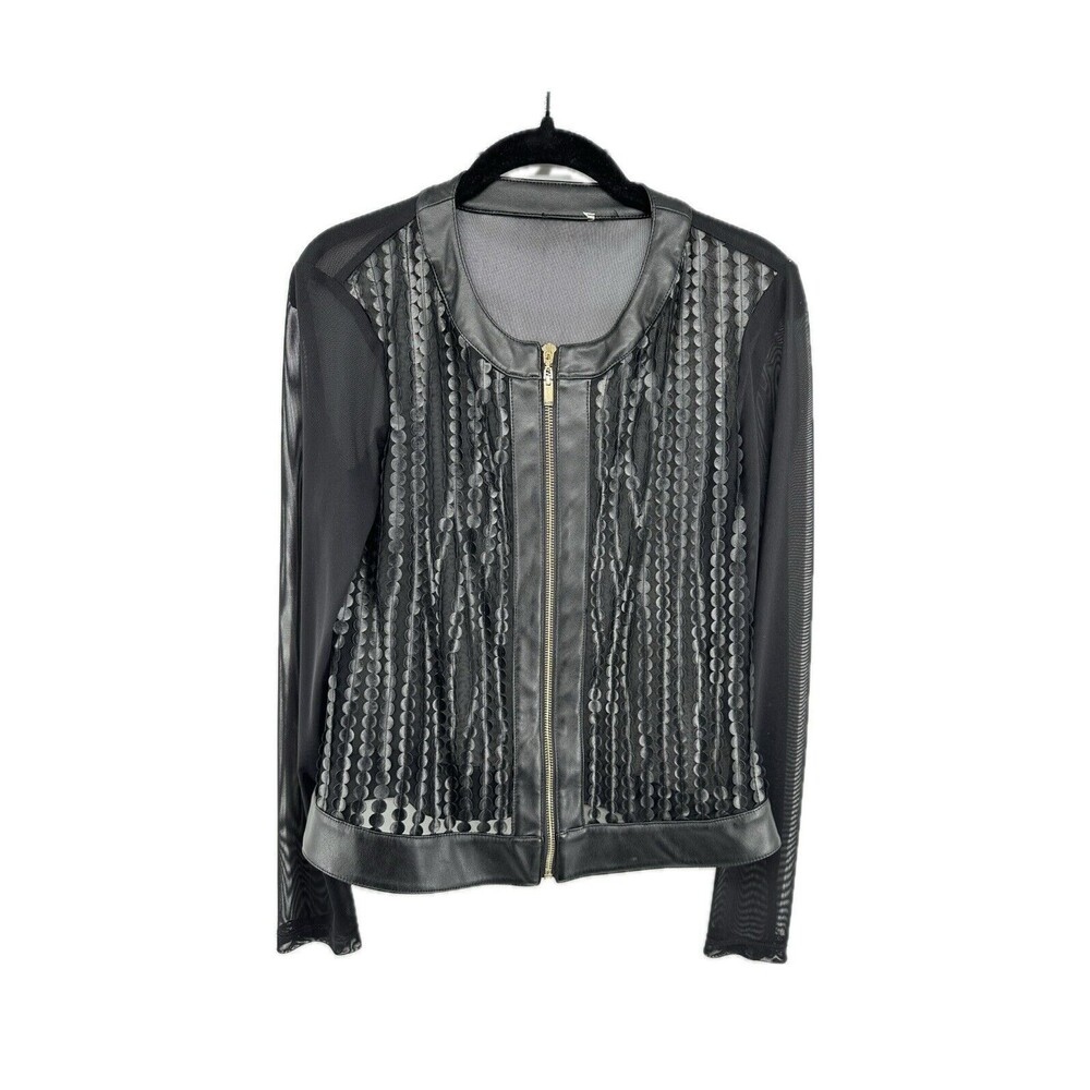 Joseph Ribcoff Sz Medium Sheer Faux Leather Blazer Blouse Jacket Zip Up Textured